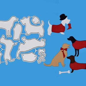 4 honden en accessoires Set metalen stansmessen, stencils, huisdieren, kaarten maken, knutselen, scrapbooking F2
