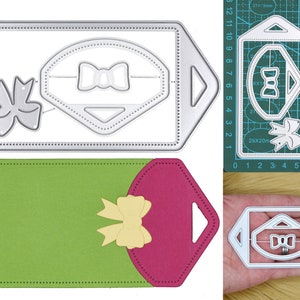 Cadeaukaartje groot stippatroon en strik metalen stansmessen set, scrapbooking, cadeaukaartje, stencils, kaarten maken, papier ambachten, I8