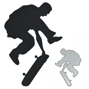 Man doet skateboardtrucs Metaalsnijmal, skater, kaarten maken, scrapbooking, papierkunst, stencil, A3