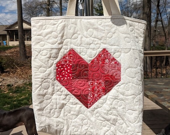 Heart Quilted Tote Bag 15 x 15 x 3 Boxed corners Shoulder Strap