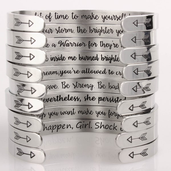 Inspirational Cuff Bracelets, Engraved Cuff Bracelet for Women, Motivational Jewelry, Personalized Gift for Her