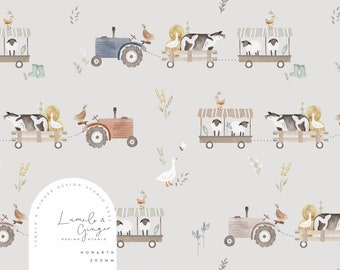 Farm truck, Bobbs, Seamless Fabric Design, Meadow,  Repeat Tile, Pattern Lunoe