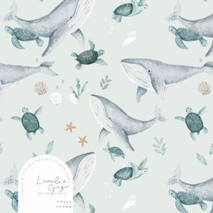 under the Sea Turtles Seamless Fabric Design, Waters Repeat Tile, Pattern Lunoe