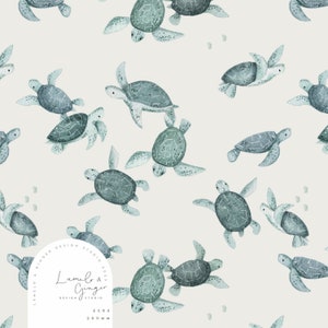 under the Sea Turtles Seamless Fabric Design, Repeat Tile, Pattern Lunoe