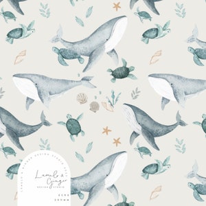 under the Sea Turtles Seamless Fabric Design, Repeat Tile, Pattern Lunoe