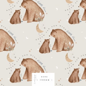 Dream far and wide little bear, dream big, baby bear, brown bear, Seamless Fabric Design,  Repeat Tile, Pattern Lunoe