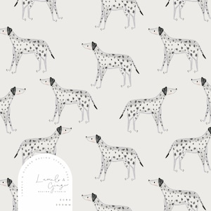 Dally Dalmatian Dog, repeat seamless pattern, design. Spotty Dog Party Birthday