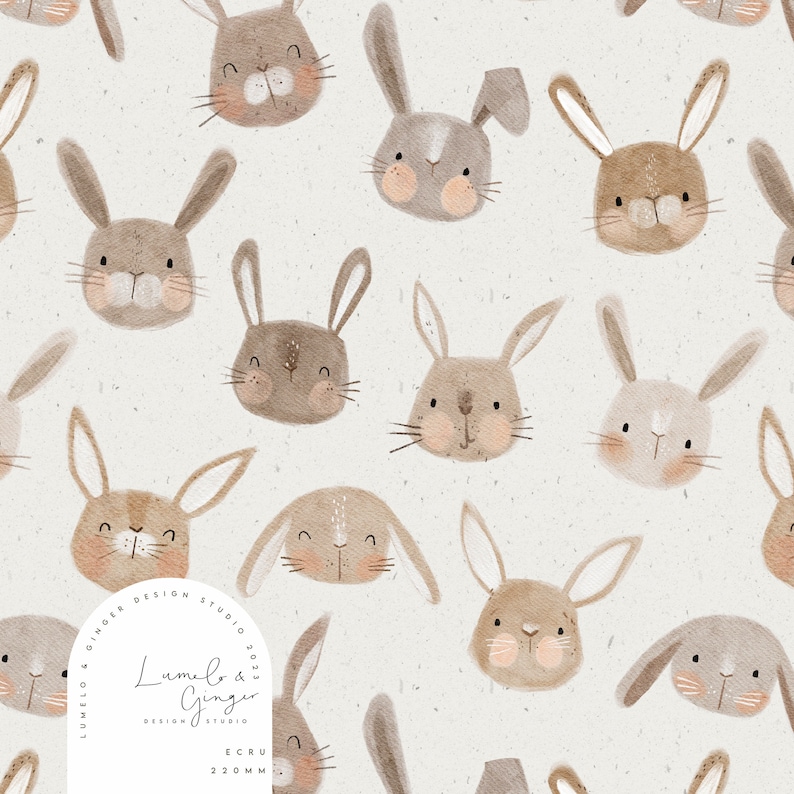 Fluffle, Rabbits, Bunny Heads, Cute, Animal, Seamless Fabric Design ...