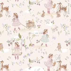 MINI-KIT, Madeline, Berry Tales, magisk, saga, set med 4 matchande designer TOKEN, söt, Sömlös tygdesign, Upprepad platta, Mönster