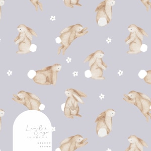 Bunnies, Floof simple, rabbits, spring, hop, Seamless Fabric Design,  Repeat Tile, Pattern Lunoe