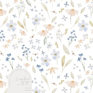 Floof Floral, meadow, spring, bunny, garden, floral, Seamless Fabric Design, Repeat Tile, Pattern Lunoe