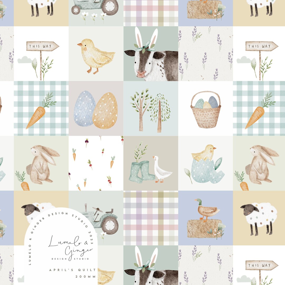 April's Spring Quilt, Easter, Easter Egg Hunt, Bunny, Rabbit, Seamless ...