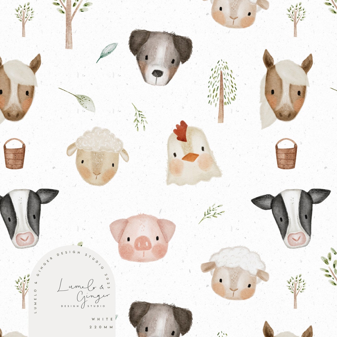 Barnbobs, Spring, Farm, Cow, Pig, Chicken, Animal Head, Cute, Seamless ...