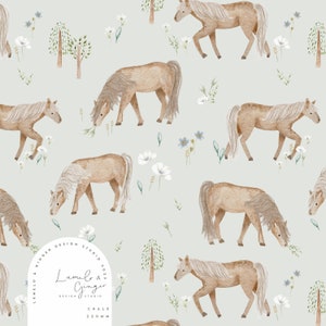 Horse, pony, spring, field, farm, meadow, Seamless Fabric Design,  Repeat Tile, Pattern Lunoe
