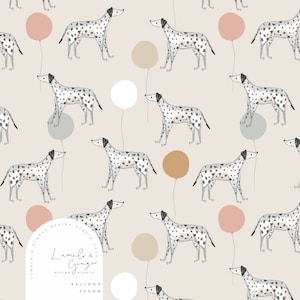 Dally Dalmatian Dog, repeat seamless pattern, design. Spotty Dog Party Birthday
