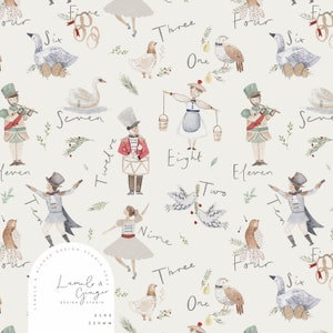 Christmas, 12 days, Seamless Fabric Design,  Repeat Tile, Pattern Lunoe