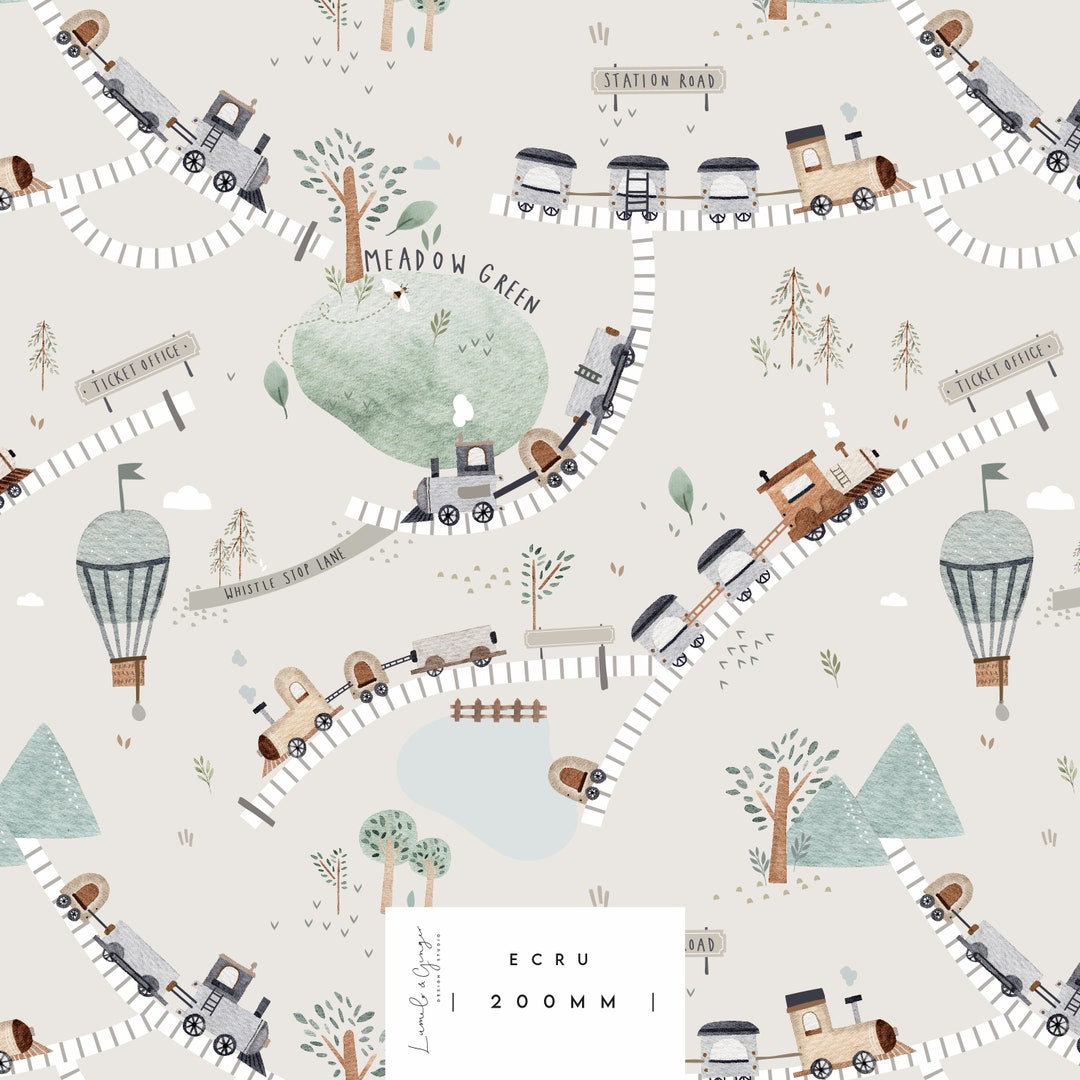 Trip on the Train, Map, Sight Seeing, Land, Map Seamless Fabric Design ...
