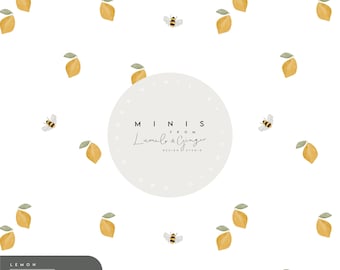 MINI, Lemons, summer, fruit, paper, citrus, cute, Seamless Fabric Design, Repeat Tile, Pattern Lunoe