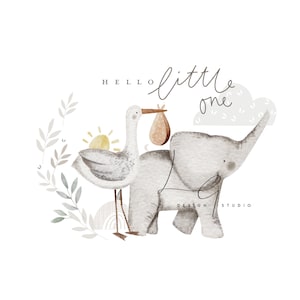 Hello little one, new baby, elephant, PNG sublimation file, Transfer, Heat transfer design