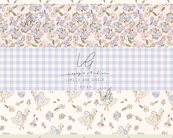 Home Girl, Invite, cottage core, goose, MINI KITS, 5 design bundle, Seamless Fabric Design, Repeat, Pattern Digital file