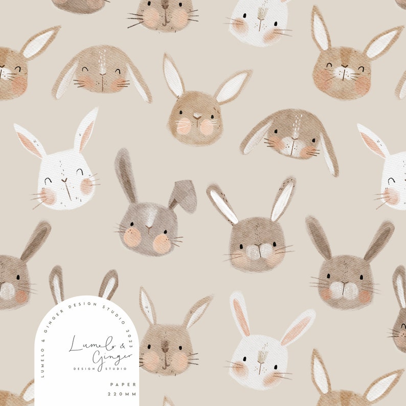 Common Fluffy Rabbit Patterns Fluffle, Rabbits, Bunny Heads, Cute, Animal, Seamless Fabric Design ...