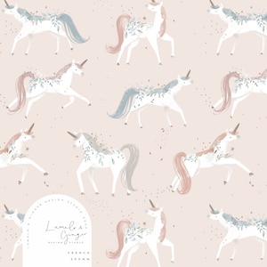 Unicorn Seamless Fabric Design,  Repeat Tile, Pattern Lunoe