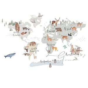 Eine Welt, Weltkarte, niedlich, Tiere, Globus, Reise, PNG-Sublimationsdatei, Transfer, Heat-Transfer-Design