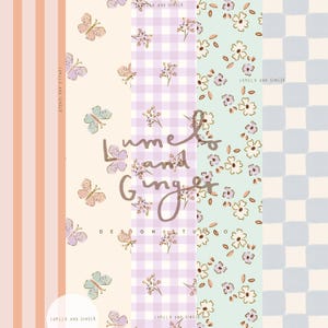 MINI KITS Ambrose, flower butterfly, floral, set of 5 matching designs, simple, cute, Seamless Fabric Design,  Repeat Tile, Pattern