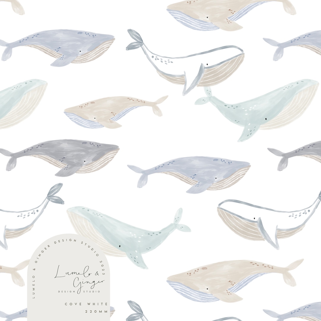 Etched Whales, Cove Outline Seamless Fabric Design, Repeat Tile