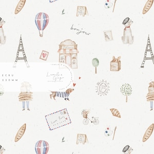 Jour, Bonjour, Eine Reise nach Paris, Karte, Frankreich, Pudel, Europa, Urlaub, nicht exklusives nahtloses Stoffdesign, Wiederholungsfliese, Muster
