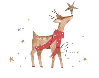 Reindeer, stars, magical, winter, Merry Christmas, tree, holly jolly PNG sublimation file, Transfer, Heat transfer design