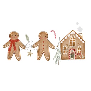Gingerbread Man Woman, House, biscuit, Christmas, little cuties PNG sublimation file, Transfer, Heat transfer design