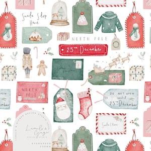 Navidad, a Papá Noel, etiquetas, carta, santa, moda infantil, ropa, diseño de tela sin costuras, mosaico repetido, patrón no exclusivo
