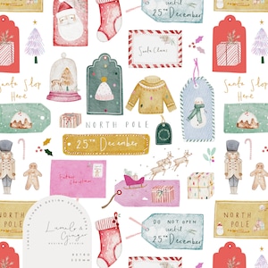 Navidad, a Papá Noel, etiquetas, carta, santa, moda infantil, ropa, diseño de tela sin costuras, mosaico repetido, patrón no exclusivo