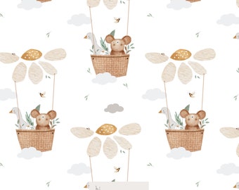 Hillock, mouse, goose, hotter balloon, daisy,  Seamless Fabric Design, Repeat Tile, Pattern Lunoe, non exclusive design