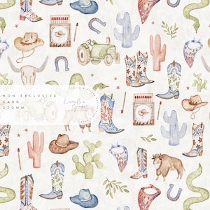 Ranch, cow-boy, Far West, botte, cactus, bandana, cow-girl, mode enfantine, vêtements, conception de tissu sans couture, répétition, motif non exclusif