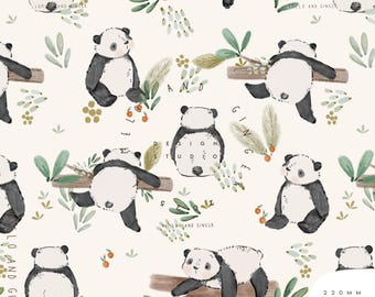 May include: A repeating pattern of cartoon pandas in black and white, with green and brown foliage, on a cream background. The text "LO AND GINGER" and "LUMILO AND GINGER" is visible. The text "220 MM CARD HOM EXCLUSIVE" is also visible.