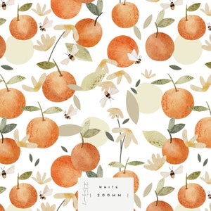 Oranges, Nava, fruit, bees, citrus Seamless Fabric Design, Repeat Tile, Pattern Lunoe