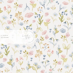 Puede incluir: Un patrón sin costuras con un diseño de acuarela de flores delicadas en tonos de rosa, azul y amarillo sobre un fondo blanco. El patrón es perfecto para telas, papel tapiz u otros proyectos creativos.