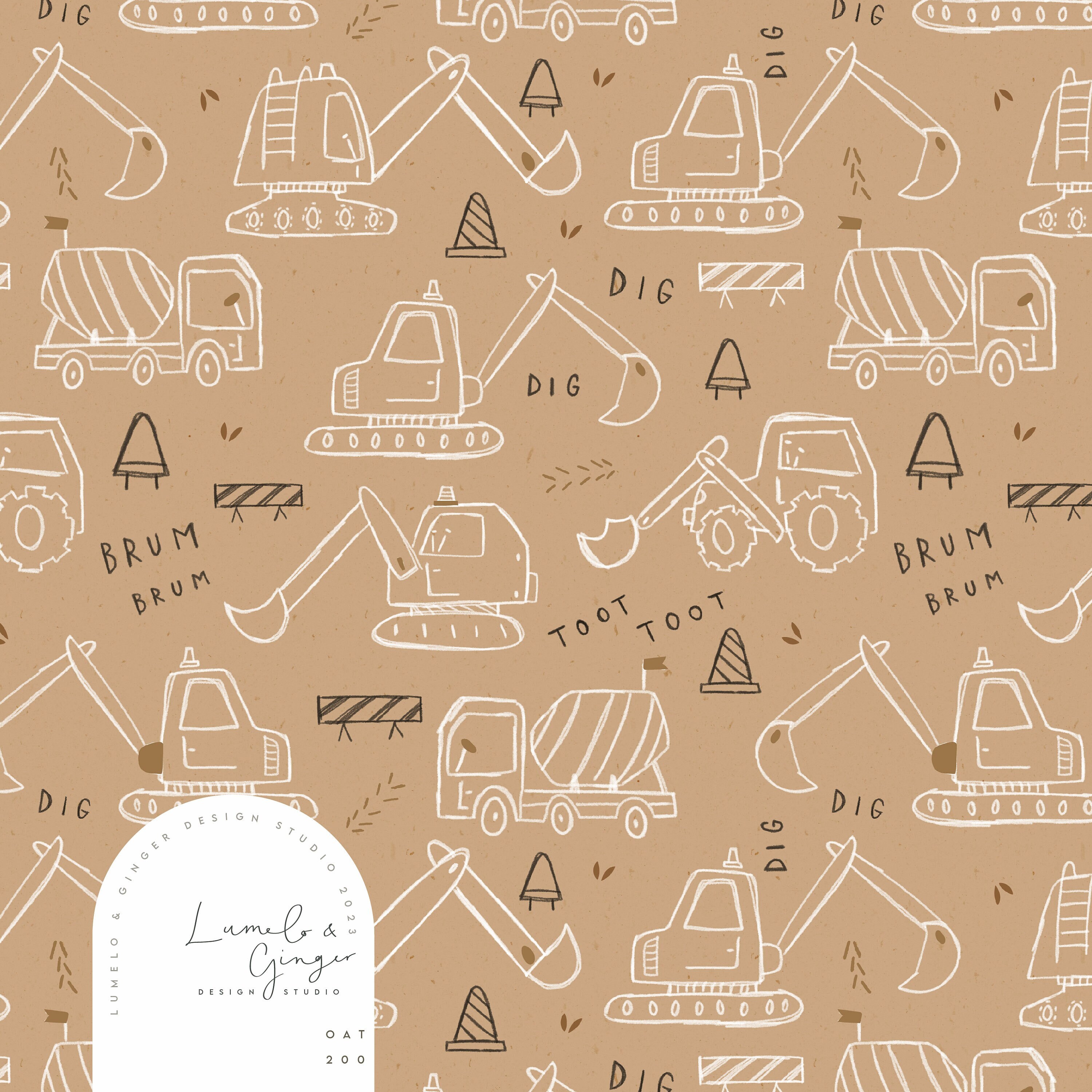 Diggers, Excavator, Construction Seamless Fabric Design, Repeat Tile ...