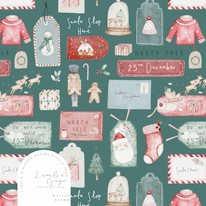 Navidad, a Papá Noel, etiquetas, carta, santa, moda infantil, ropa, diseño de tela sin costuras, mosaico repetido, patrón no exclusivo