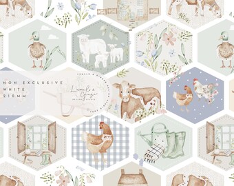 Farm, Rose cottage, quilt, cow, dairy, English countryside, Non Exclusive Seamless Fabric Design,  Repeat Tile, Pattern
