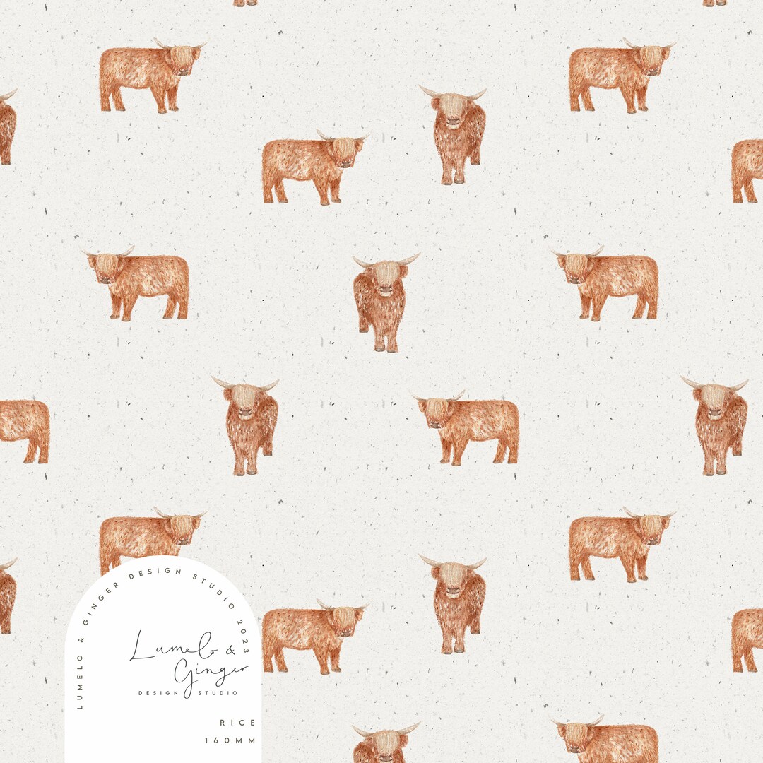 Highland Cow, Simple, Scottish, Seamless Fabric Design, Repeat Tile ...