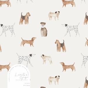 Hundar, hundraser, mops, korvhund, fläckig hund, dalmatiner, schnauzer Sömlös tygdesign, upprepad kakelplatta, mönster Lunoe