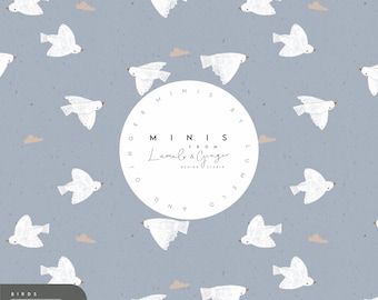 MINI, flora, Birds, scandi  birds simple Seamless Fabric Design, Meadow,  Repeat Tile, Pattern Lunoe