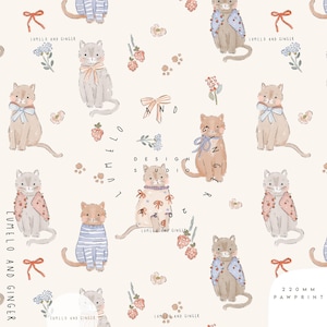 Distanserad, katter, kattunge, söt, skissad, modern, akvarell, TOKEN, Icke-exklusiv sömlös tygdesign, upprepad platta, mönster