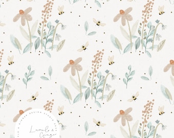 Bloom Free Little Wildflower, bees, meadow, daisy Repeat Tile, Pattern Lunoe