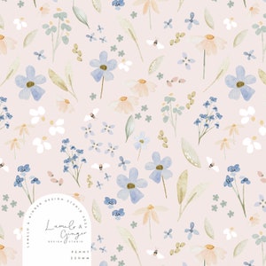 Floof Floral, meadow, spring, bunny, garden, floral, Seamless Fabric Design, Repeat Tile, Pattern Lunoe