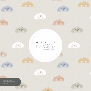 MINI, Weather, clouds, faces, happy, simple Seamless Fabric Design,  Repeat Tile, Pattern Lunoe