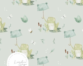 Grimble, frog, umbrella, Children's fashion, Lilly pad, pond, Non Exclusive Seamless Fabric Design, Repeat, Pattern